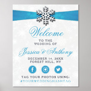Diamante Snowflake & Blue Ribbon Winter Wedding Foliendrucke
