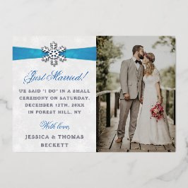 Diamante Snowflake & Blue Ribbon Winter Wedding Folieneinladung