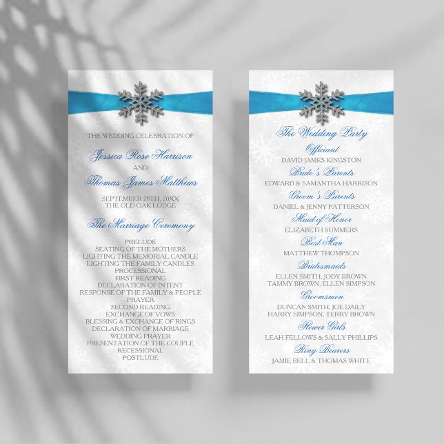 Diamante Snowflake & Blue Ribbon Winter Wedding Programm (Von Creator hochgeladen)