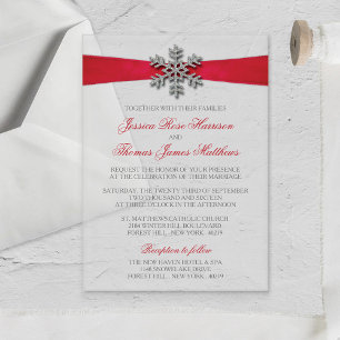 Diamante Snowflake & Red Ribbon Winter Wedding Acryleinladungen