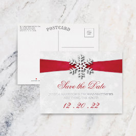 Diamante Snowflake & Red Ribbon Winter Wedding Folie Einladungspostkarte