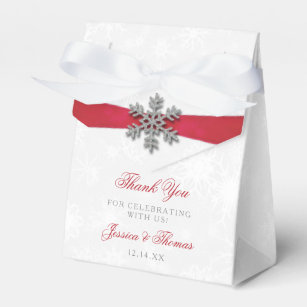 Diamante Snowflake & Red Ribbon Winter Wedding Geschenkschachtel