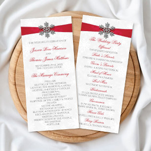 Diamante Snowflake & Red Ribbon Winter Wedding Programm