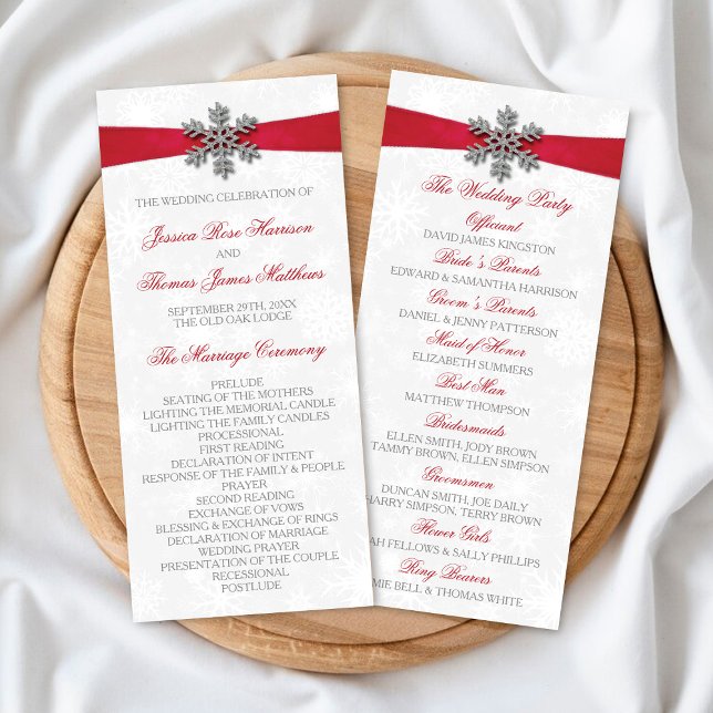 Diamante Snowflake & Red Ribbon Winter Wedding Programm (Von Creator hochgeladen)
