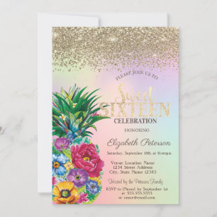Diamanten, Ananas Blume Holografischer Süßstoff 16 Einladung
