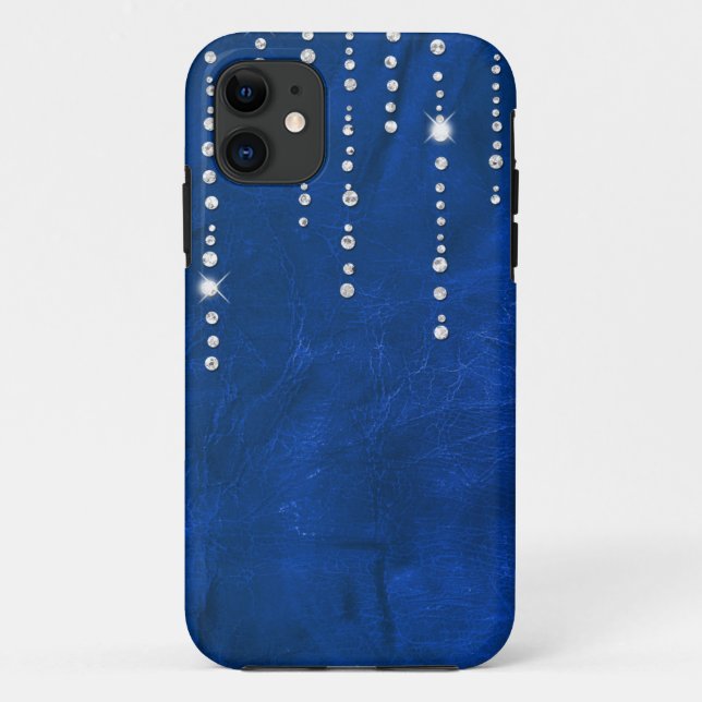 Diamanten auf blauem Leder Case-Mate iPhone Hülle (Rückseite)