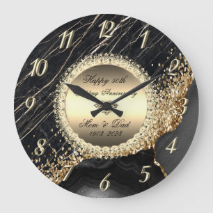 Diamanten Black Marble 50. Hochzeitstag Große Wanduhr