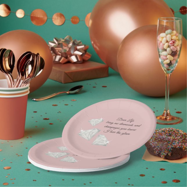 Diamanten & Champagner Zitat – Dear Life Edition Pappteller (Multi)