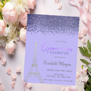 Diamanten, Eiffelturm Leuchtfeuer Violet Quinceañe Einladung