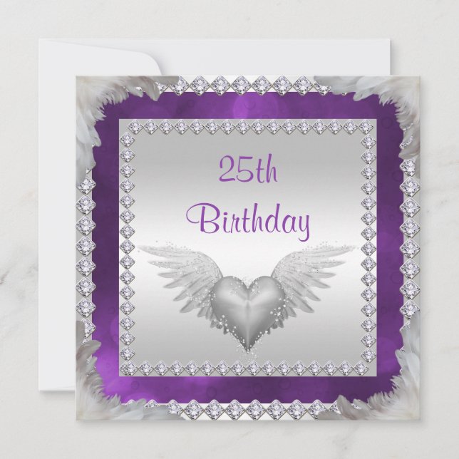 Diamanten & Feathers 25. Geburtstag Einladung (Vorderseite)