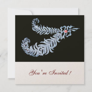 DIAMANTEN FEDERN, ROSA BAND Schwarz Weiße Hochzeit Einladung