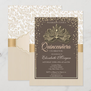 Diamanten Floral Damast Quinceañera Einladung