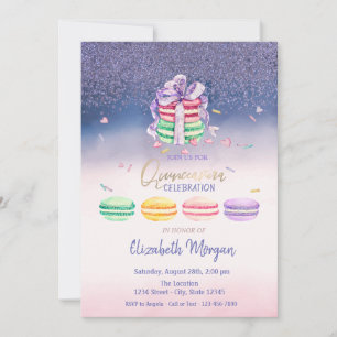 Diamanten, französische Macarons Ombre Quinceañera Einladung