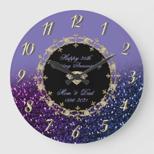 Diamanten glänzen violett 25. Hochzeitstag Große Wanduhr