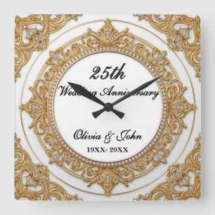 Diamanten & Gold 25. Hochzeitsjubiläum Geschenk Quadratische Wanduhr