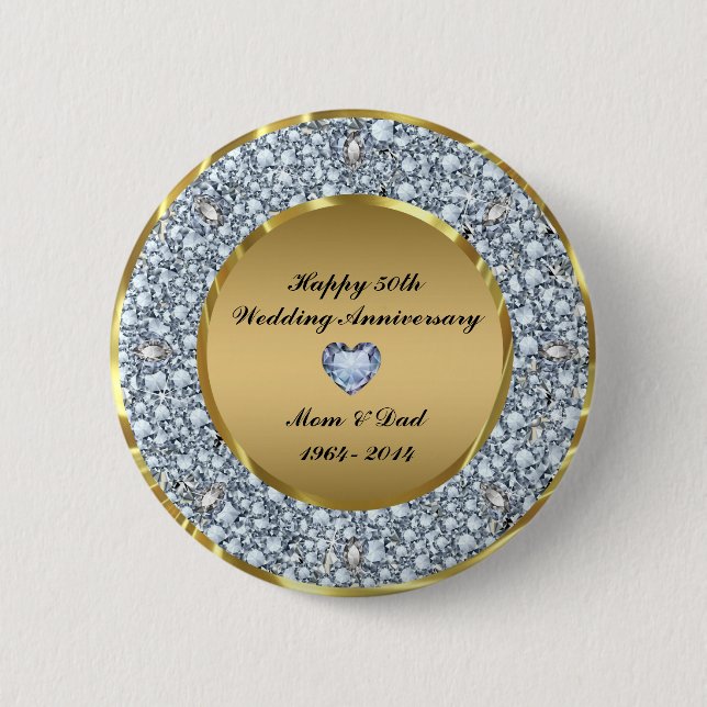 Diamanten & Gold 50. Hochzeitstag Button (Vorderseite)