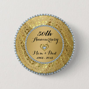 Diamanten & Gold 50. Hochzeitstag Button