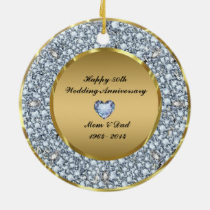 Diamanten & Gold 50. Hochzeitstag Keramik Ornament