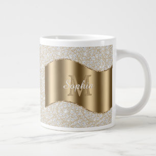 Diamanten, große Gold Monogram, weißer Skriptname Jumbo-Tasse