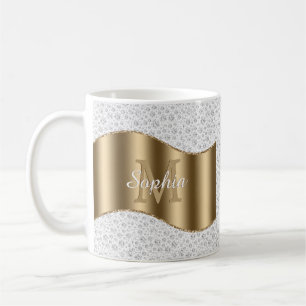 Diamanten, große Goldmonogramm, weißer Skriptname  Kaffeetasse