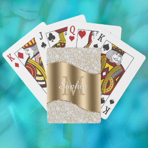 Diamanten, großes goldenes Monogramm, weißer Schri Spielkarten