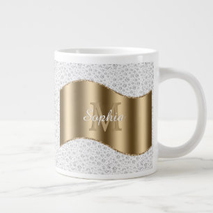 Diamanten, großes goldenes Monogramm weißer Schrif Jumbo-Tasse