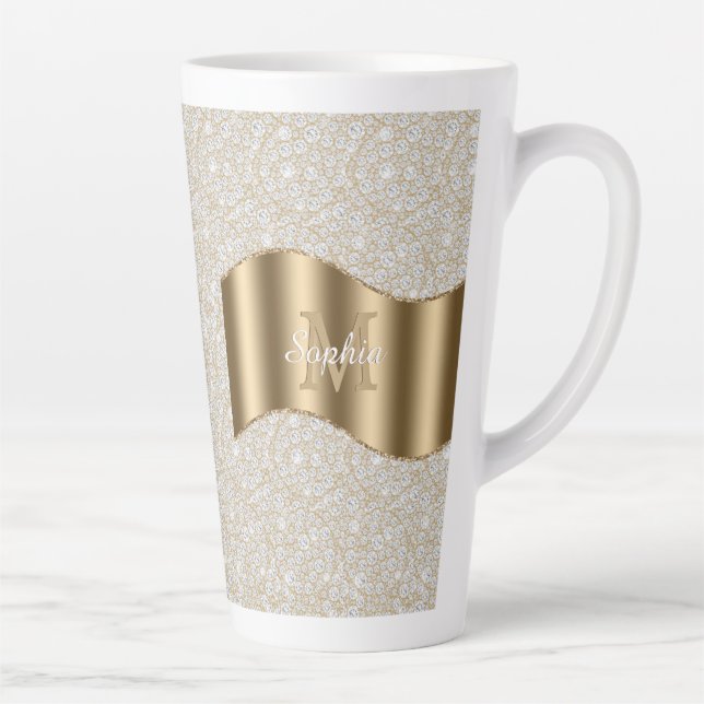 Diamanten, großes goldenes Monogramm weißer Schrif Milchtasse (Rechts)