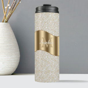 Diamanten, großes goldenes Monogramm weißer Schrif Thermosbecher