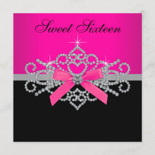 Diamanten Hot Pink Schwarze Sweet 16 Geburtstagsfe Einladung