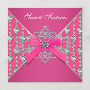 Diamanten Hot Pink Sweet 16 Geburtstagsfeier Einladung