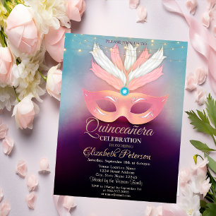Diamanten, Masken, Lichter, Masquerad Quinceañera Einladung
