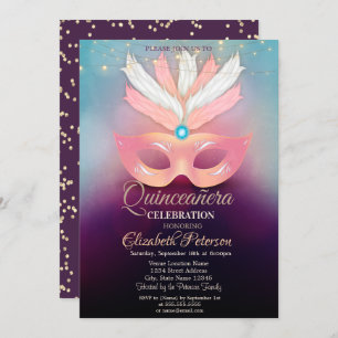 Diamanten, Masken, Lichter, Masquerad Quinceañera Einladung