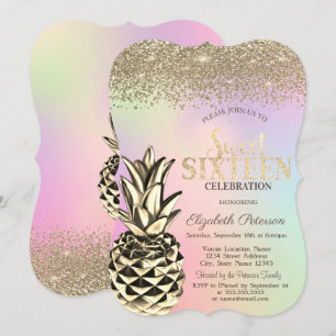 Diamanten, Metallic Ananas Holografisch Sweet 16  Einladung