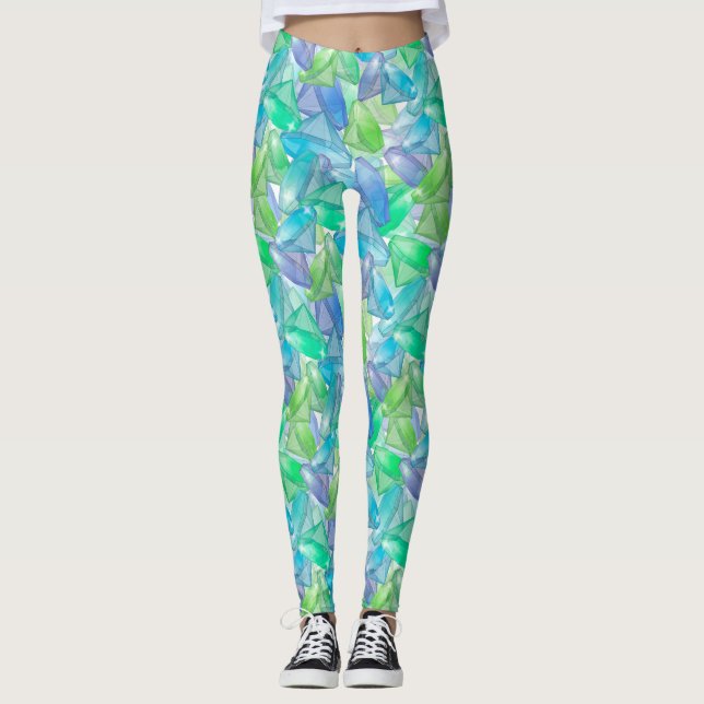 Diamanten nahtlos blaue violette Kristalle Leggings (Vorderseite)