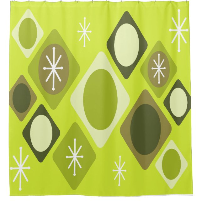 Diamanten Ovals Sternexplosionen Chartreuse Duschvorhang (Vorderseite)