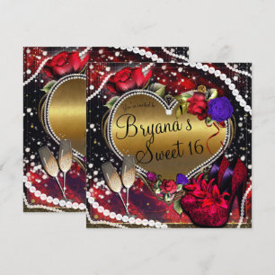 Diamanten Perlen Herz High Heels Sweet 16 Einladung