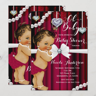 Diamanten & Perlen Roter Glamour Vintag Babydusche Einladung