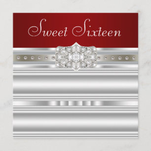 Diamanten Perlen Rubin Rot Sweet Sixteen Geburtsta Einladung