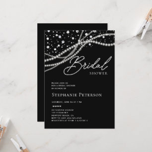 Diamanten Perlen Schwarz Weiß Elegante Brautparty Einladung