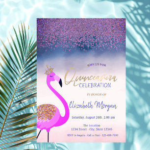 Diamanten, Pink Flamingo Ombre Quinceañera Einladung