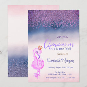 Diamanten, Rosa Flamingo-Krone Ombre Quinceañera Einladung