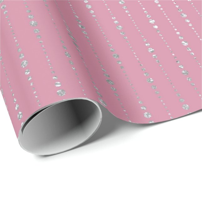 Diamanten Rosa Silberstreifen Punkte fallen Vip Geschenkpapier (Rolleneckpunkt)