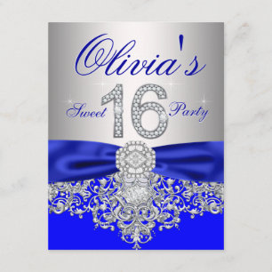 Diamanten Royal Blau und Silber Sweet 16 Party Einladung