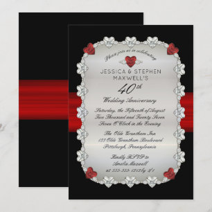 Diamanten Rubine Rot 40. Hochzeitstag Einladung