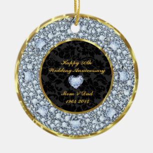 Diamanten, Schwarz & Gold 50. Hochzeitstag Keramikornament