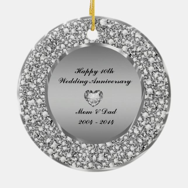Diamanten & Silber 10. Hochzeitstag Keramikornament (Hinten)
