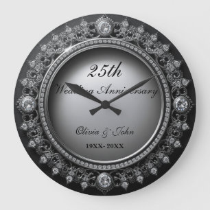 Diamanten & Silber 25. Hochzeitsjubiläum Geschenk Große Wanduhr