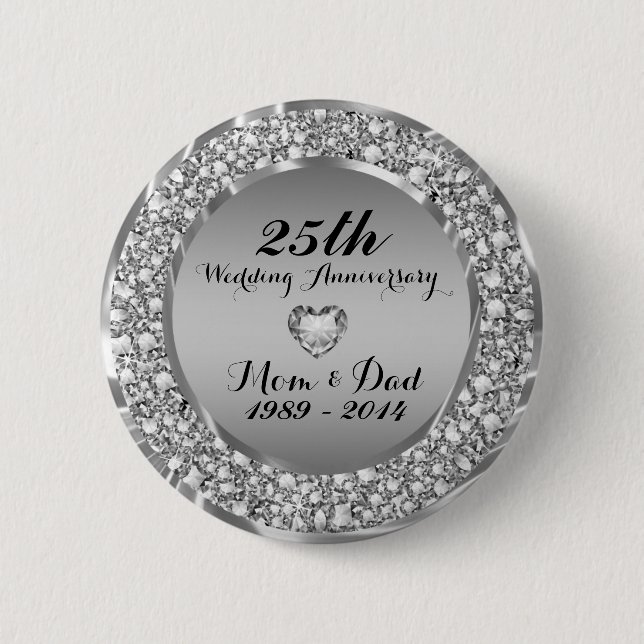 Diamanten & Silber 25. Hochzeitstag 2 Button (Vorderseite)