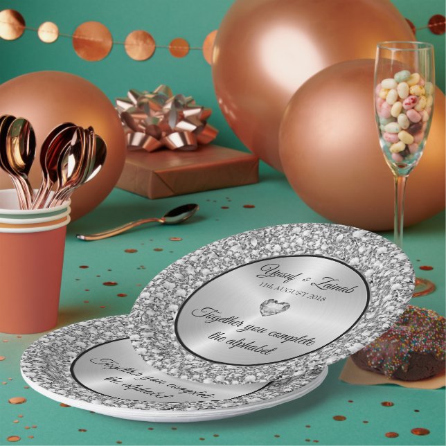 Diamanten & Silberzettel für große Uhren Pappteller (Multi)