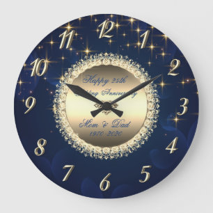Diamanten Sterne Navy Blau 50 Hochzeitstag Große Wanduhr